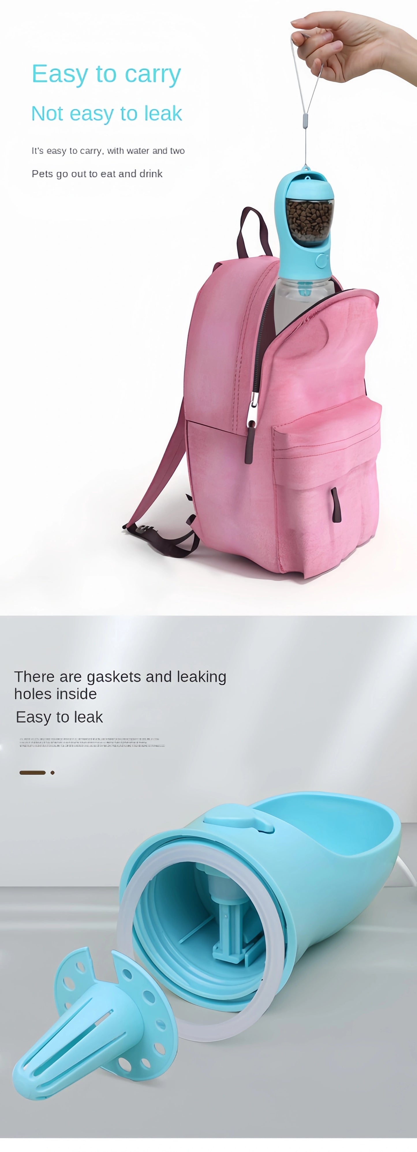 Portable Dog Cat Water Feeder with Storage - 350ml Pink & Blue